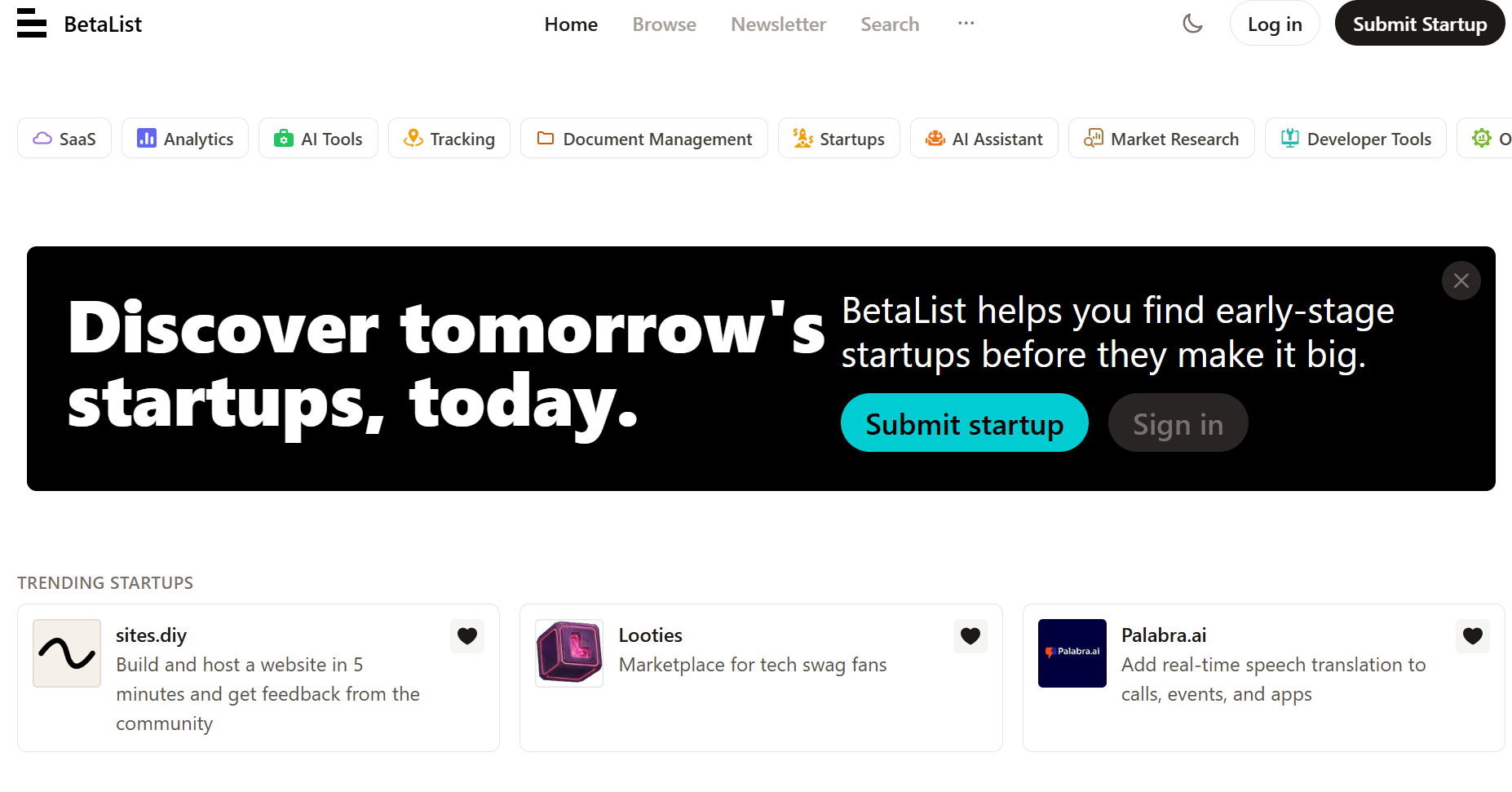 BetaList homepage — BetaList alternative for startup launches