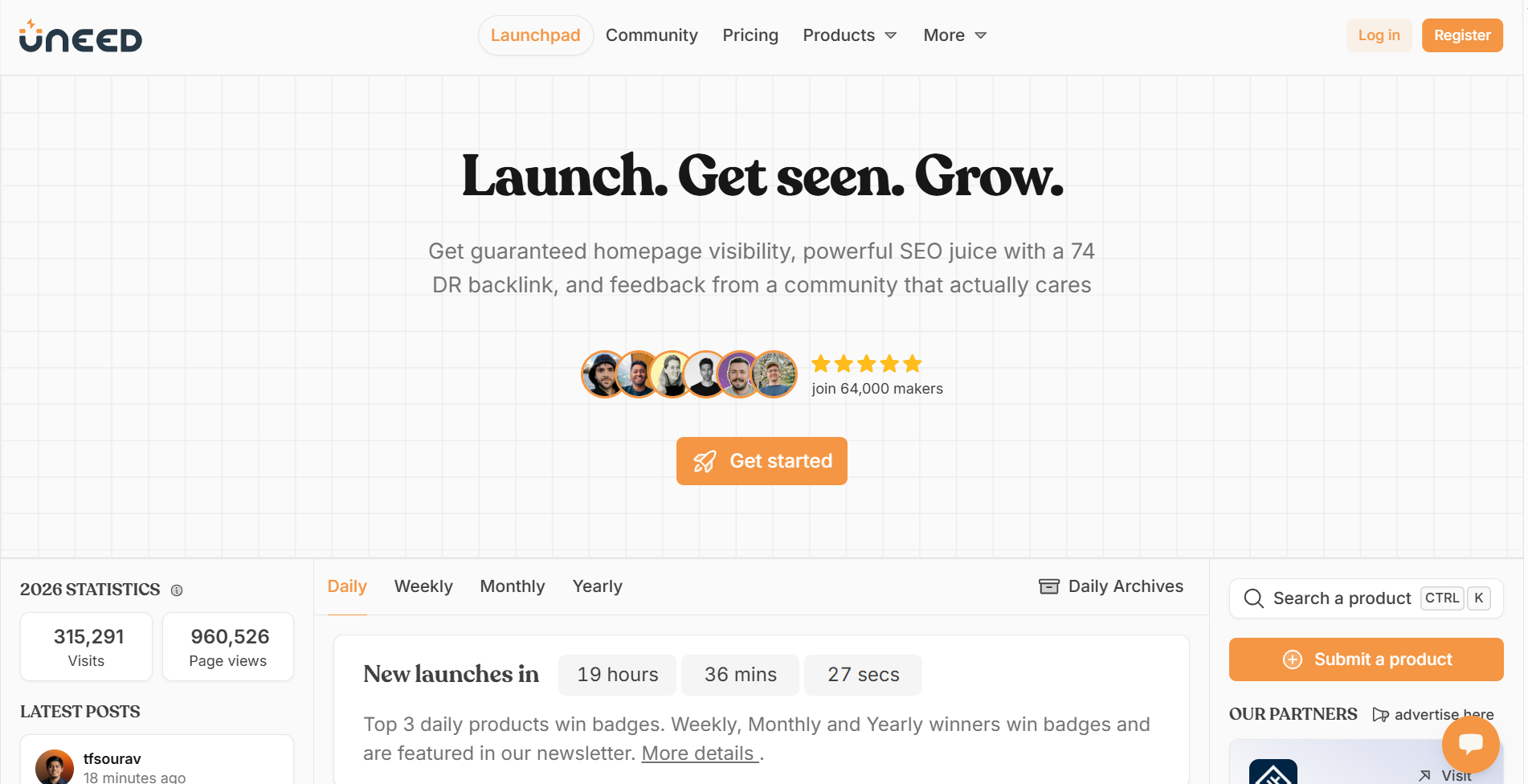 Uneed homepage — Uneed alternative for startup launches